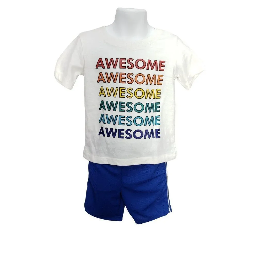 Swiggles‎ Awesome wording rainbow colors white shirt blue shorts size 2T outfit